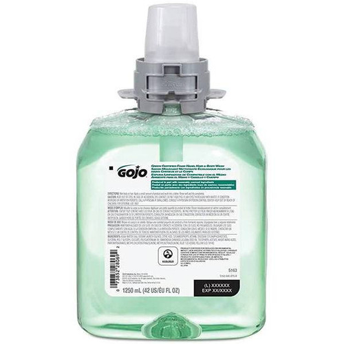 Gojo Green Certified Foam Hand, Hair & Body Wash, Cucumber Melon, 1250 mL Refill For Push-Style Dispenser, Case Of 4