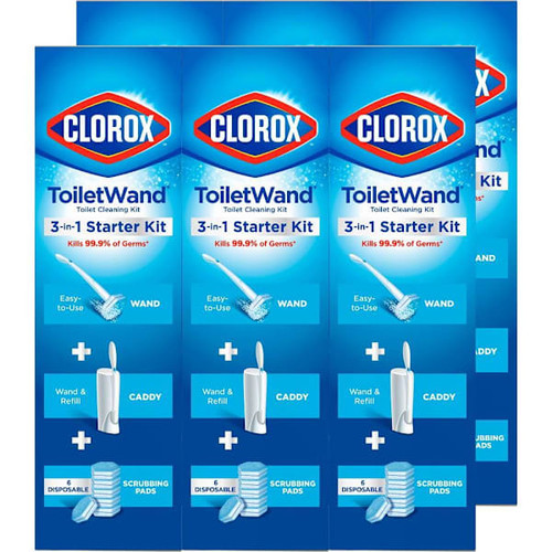 Clorox Disposable Toilet Wand Cleaning Kit Caddy/Refills, Case Of 6
