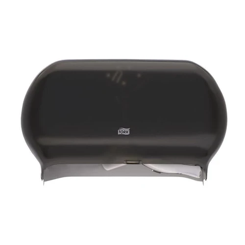 Tork Twin Jumbo Toilet Paper Roll Dispenser, With Refill Indicator Window, Smoke, T22