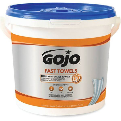 Gojo Fast Towels, Fresh Citrus Scent, 130 Count Multi-Purpose Heavy Duty Textured Wet Towels Bucket, Case Of 4