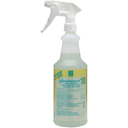Spartan Biorenewables Glass Cleaner Spray Bottle With Trigger, 32 Oz, Case Of 12