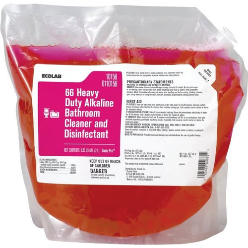 Ecolab 66 Heavy Duty Alkaline Bathroom Cleaner Disinfectant 2 Liter, Case Of 2