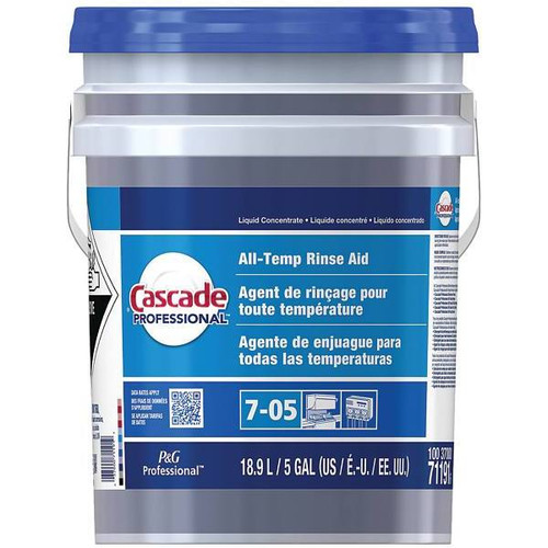 Cascade Professional All-Temp Liquid Concentrate Dishwasher Rinse Aid, Closed Loop, 5 Gal