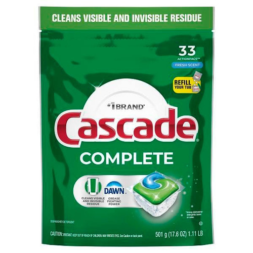 Cascade Complete Dawn Dishwasher Detergent Pods, Fresh Scent, 33-Count, Case Of 4