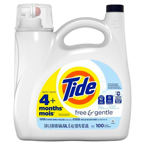 Tide Free & Gentle Liquid Laundry Detergent, 100 Loads, 132 Oz., Case Of 4