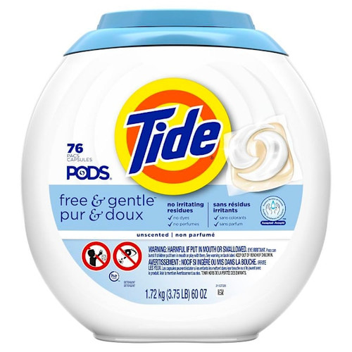 Tide Pods,  Liquid Laundry Detergent Pods, Free And Gentle, 76 Count, Case Of 4