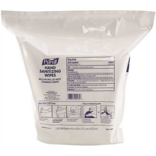 Purell Hand Sanitizing Wipes, Alcohol Free Formula, 1200 Count Refill For High Capacity Wall And Floor Stand Wipes Dispenser Case Of 2