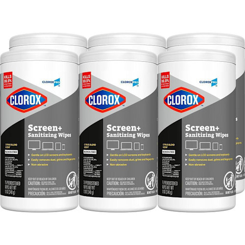 CloroxPro Clorox Screen+ Sanitizing Wipes, Citrus Blend Scent, Case Of 6