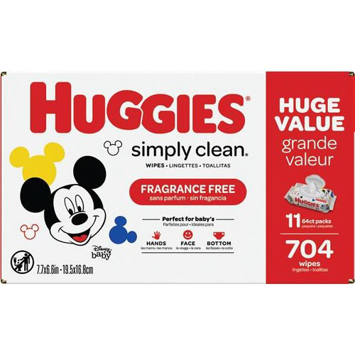 Huggies Simply Clean Flip Lid Baby Wipes, Unscented, Case Of 704