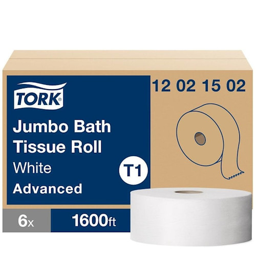 Tork Jumbo Toilet Paper Roll, Advanced, 2-Ply, White, T1 (6 Rolls X 1600 Ft)