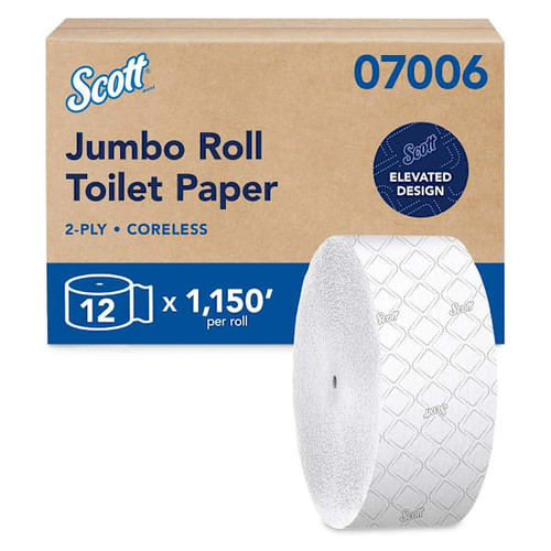 Scott 2-Ply Jumbo Roll Coreless Toilet Paper, 12 Rolls-Carton