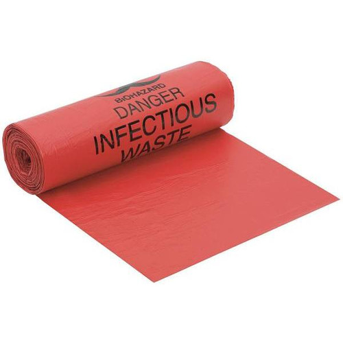 Berry Plastics Biohazard Bag, 60 Gal, 38" X 58", 1.25 Mil, Red, Case Of 5