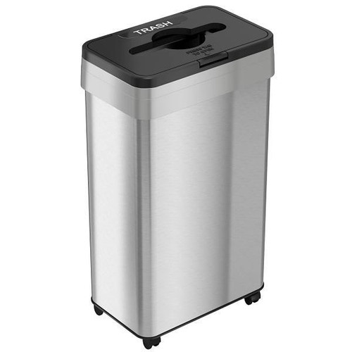 HLS Commercial 21 Gallon Stainless Steel Rectangular Open Top Trash Can With Wheels And Odor Filters HLS21UOTMTRS