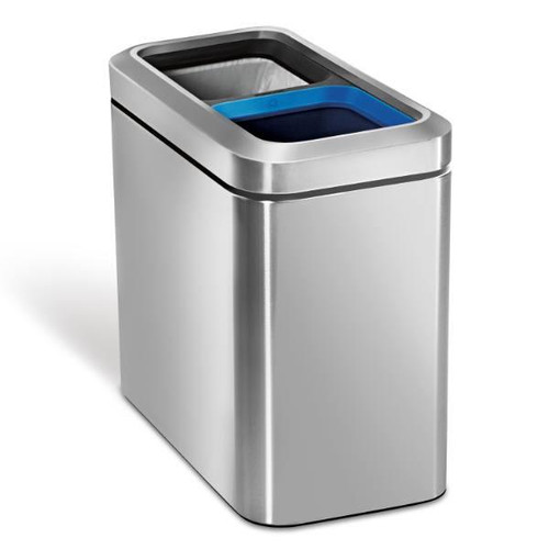 Simplehuman 5.3 Gallon Brushed Stainless Steel Slim Dual Compartment Open-Top Recycling Trash Can