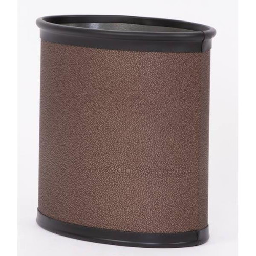 Hapco Urban 8 Qt Oval Metal Wastebasket Vegan Leather Wrapped, Cobblestone, Case Of 6