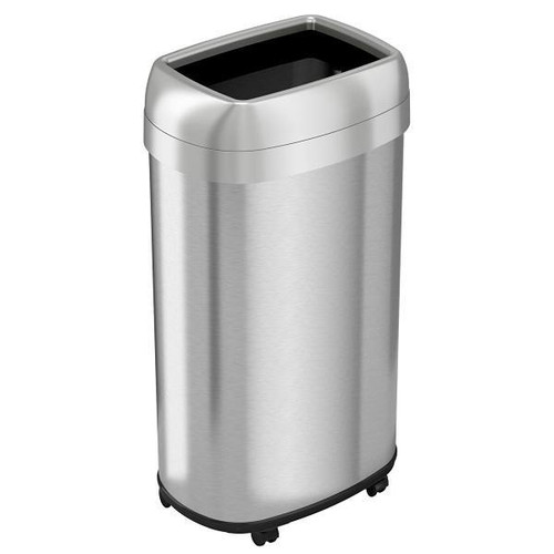 HLS Commercial 16 Gallon Stainless Steel Oval Open Top Trash Can With Wheels And Odor Filters