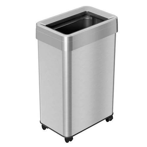 HLS Commercial 16 Gallon Stainless Steel Rectangular Open Top Trash Can With Wheels And Odor Filters