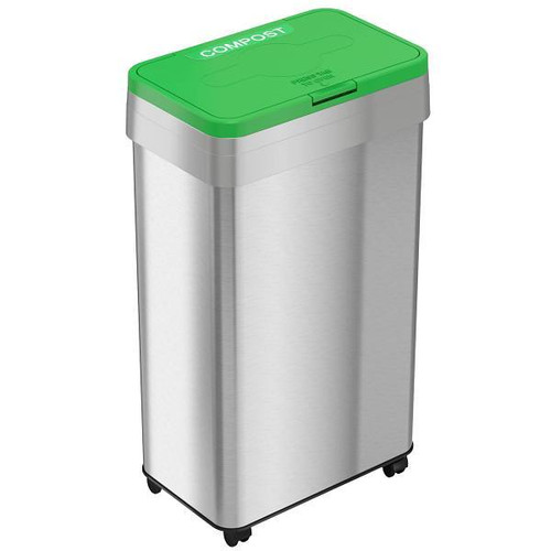 HLS Commercial 21 Gallon Stainless Steel Rectangular Open Top Compost Bin With Wheels And Odor Filters