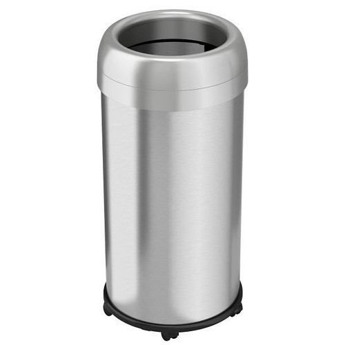 HLS Commercial 16 Gallon Stainless Steel Round Open Top Trash Can With Wheels And Odor Filters