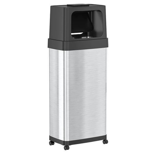 HLS Commercial 24 Gallon Dual Push Door Stainless Steel Trash Can With Wheels And Odor Filter