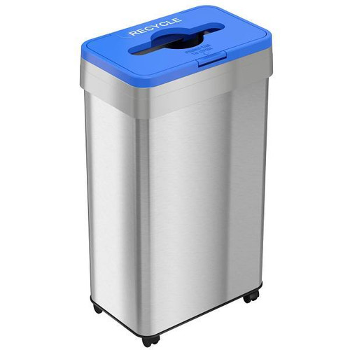 HLS Commercial 21 Gallon Stainless Steel Rectangular Open Top Recycle Bin With Wheels And Odor Filters