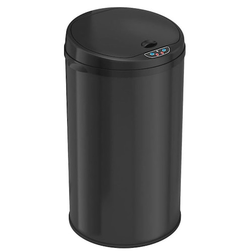 HLS Commercial 8 Gallon Black Stainless Steel Round Sensor Trash Can With Odor Filter