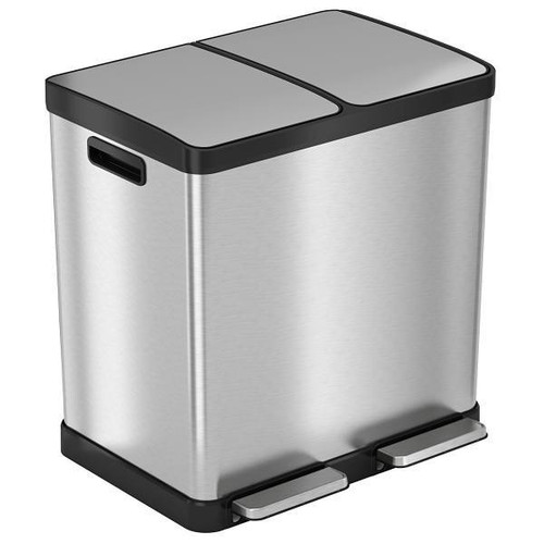 HLS Commercial 16 Gallon Stainless Steel Step Combination Trash Can And Recycle Bin With Odor Filters