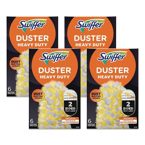 Heavy Duty Dusters Refill, Dust Lock Fiber, Yellow, 6/Box, 4 Boxes/Carton