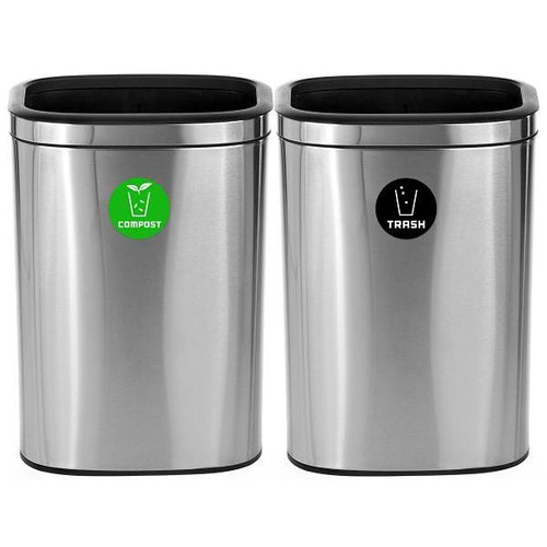 Alpine Industries 21 Gallon Ss Decorative Slim Compost/Trash Can Package Of 2 ALP470-40L-C-T
