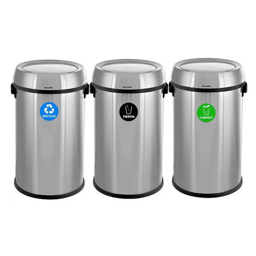 Alpine Industries 51 Gallon Stainless Recycle/Trash/Compost Recycle Package Of 3 ALP470-65L-1-R-T-CO