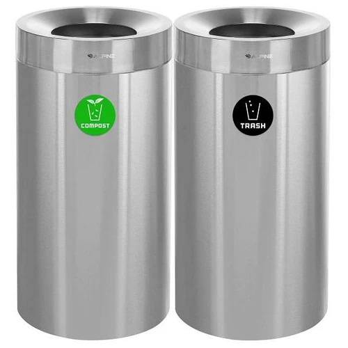 Alpine Industries 54 Gallon Ss Decorative Compost/Can Recycle Package Of 2 ALP475-27-CO-T