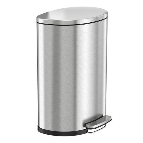 HLS Commercial 13.2 Gallon Stainless Steel Semi-Round Step Fire Resistant Trash Can With Odor Filter