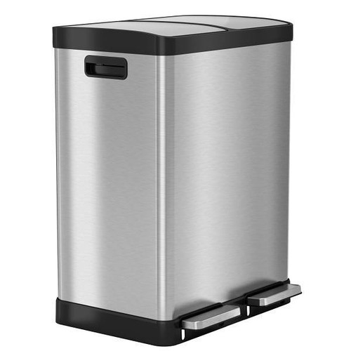 HLS Commercial 16 Gallon Stainless Steel Step Fire Resistant Combination Trash Can And Recycle Bin With Odor Filters