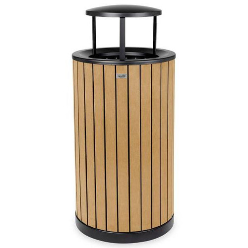 32-Gal Od Slatted Wood Style Panel Steel Trash Receptacle Bonnet Lid Cedar
