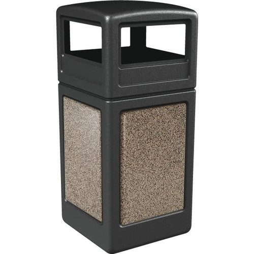 Commercial Zone Products Stonetec 42 Gallon Trash Can W/ Dome Lid And Riverstone Panels (Black)