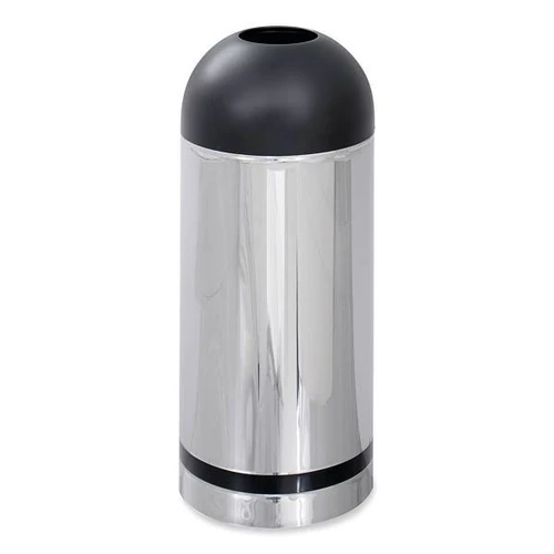 Safco Open Top Dome Waste Receptacle, Steel, 15 Gal, Stainless Steel/Black