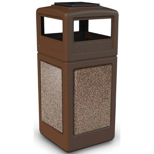 Stonetec 42 Gal. Square Trash Can W/ Ashtray Lid (Brown/Riverstone)