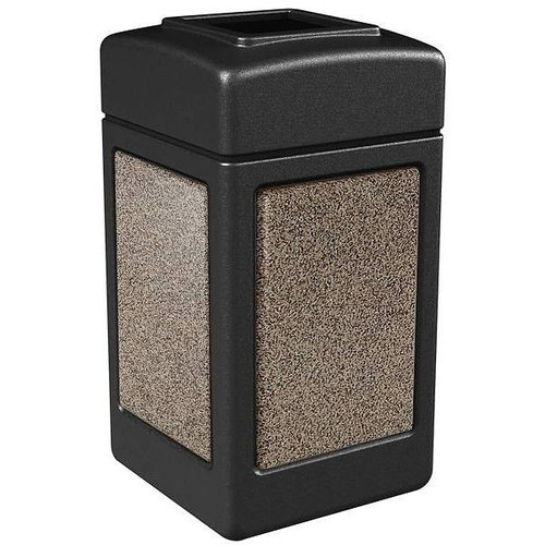 Stonetec 42 Gal. Square Trash Can W/ Open-Top Lid (Black/Riverstone)