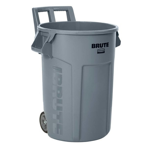 Rubbermaid Commercial BRUTE 32 Gal. Round Trash Can, Vented, Wheeled, Gray, 6-Case