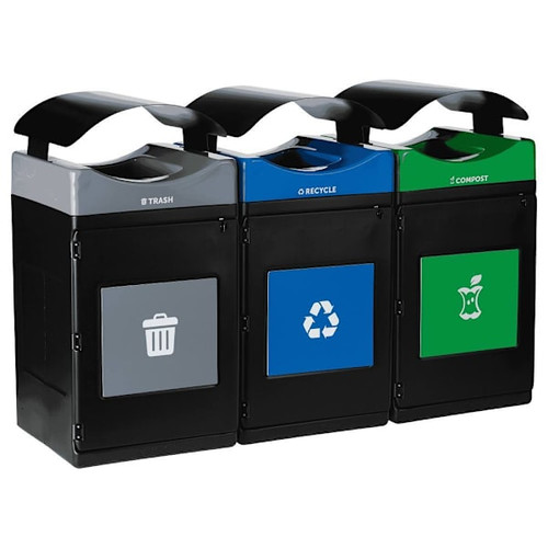 Commercial Zone Avante 3-Stream Trash, Recycling And Compost Center, 3-55-Gallon Units, W/Canopy Lids, Liners Included