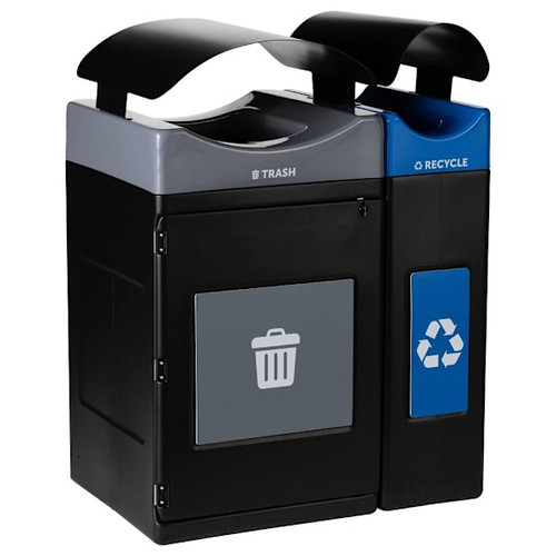 Commercial Zone Avante 2-Stream Trash And Recycling Center, 55-Gallon Trash And 30-Gallon Recycle Units W/Canopy Lids, Liners Included