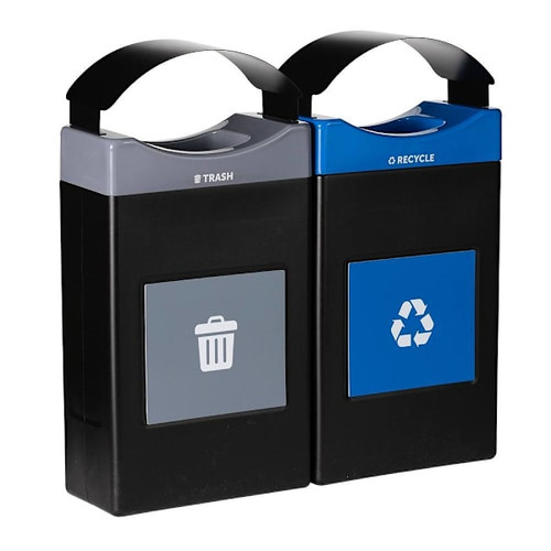 Commercial Zone Avante 2-Stream Trash And Recycling Center, 2-30-Gallon Shallow Units, W/Canopy Lids  Liners Included