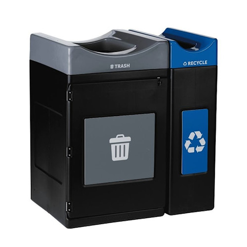 Commercial Zone Avante 2-Stream Trash And Recycling Center, 55-Gallon Trash And 30 Gallon Recycle, Open Top Units,  Liners Included