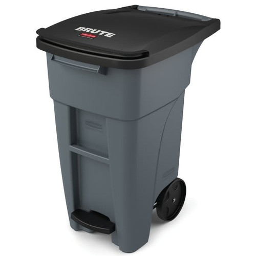Rubbermaid Commercial Brute 32 Gallon Front Step-On Rollout Trash Can W/ Lid (Gray)