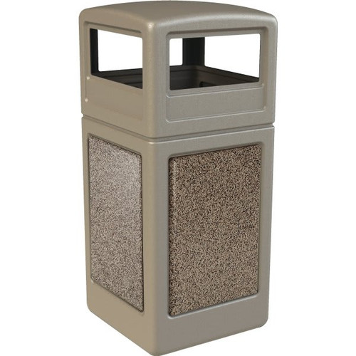 Commercial Zone Products Stonetec 42 Gallon Trash Can W/ Riverstone Paneled And Dome Lid (Beige)