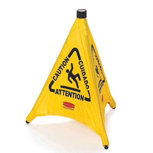 Rubbermaid Commercial 20 In. Pop-Up Safety/Caution Cone, Wet Floor, Multilingual, Yellow, 12-Pack