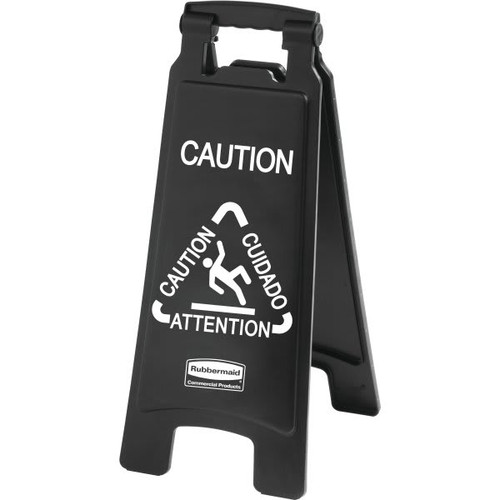 Rubbermaid Commercial Black 2-Sided Multi-Lingual Caution Sign (6-Pack)
