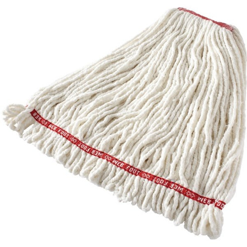 Rubbermaid Commercial Web Foot 24 Oz. Shrinkless Wet Mop Head, Looped-End, 1 In. Headband, White, 6-Pack