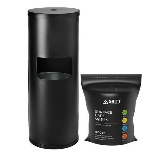 Gritt Commercial Wipe Starter Kit, Black Stainless Steel Gym Wipe Dispenser & 800-Count Refill Roll
