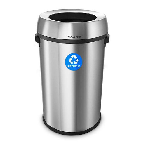 Alpine Industries 17-Gallon Stainless Steel Open Top Recycling Bin Receptacle ALP470-65L-R